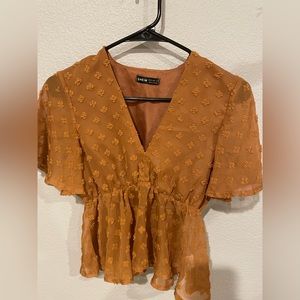 XS textured Peplum Blouse - Rust
